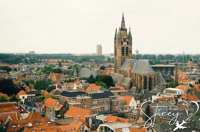 Canal and historic gabled houses in Delft, Netherlands