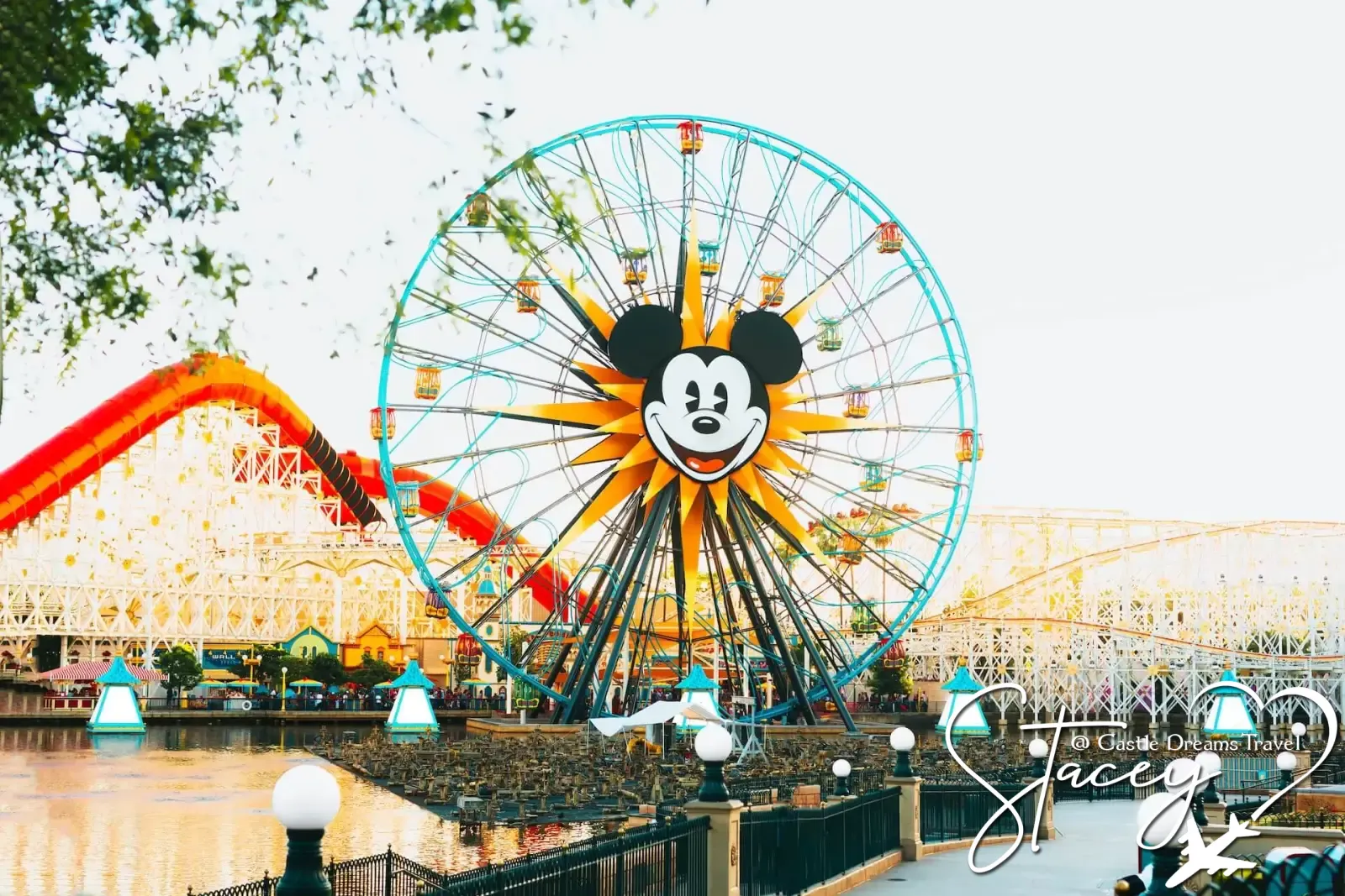 Mickey Mouse ferris wheel and roller coaster at Disney California Adventure