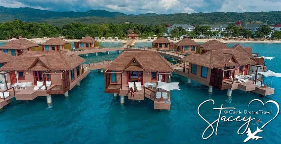 Overwater bungalows at Sandals South Coast, Jamaica