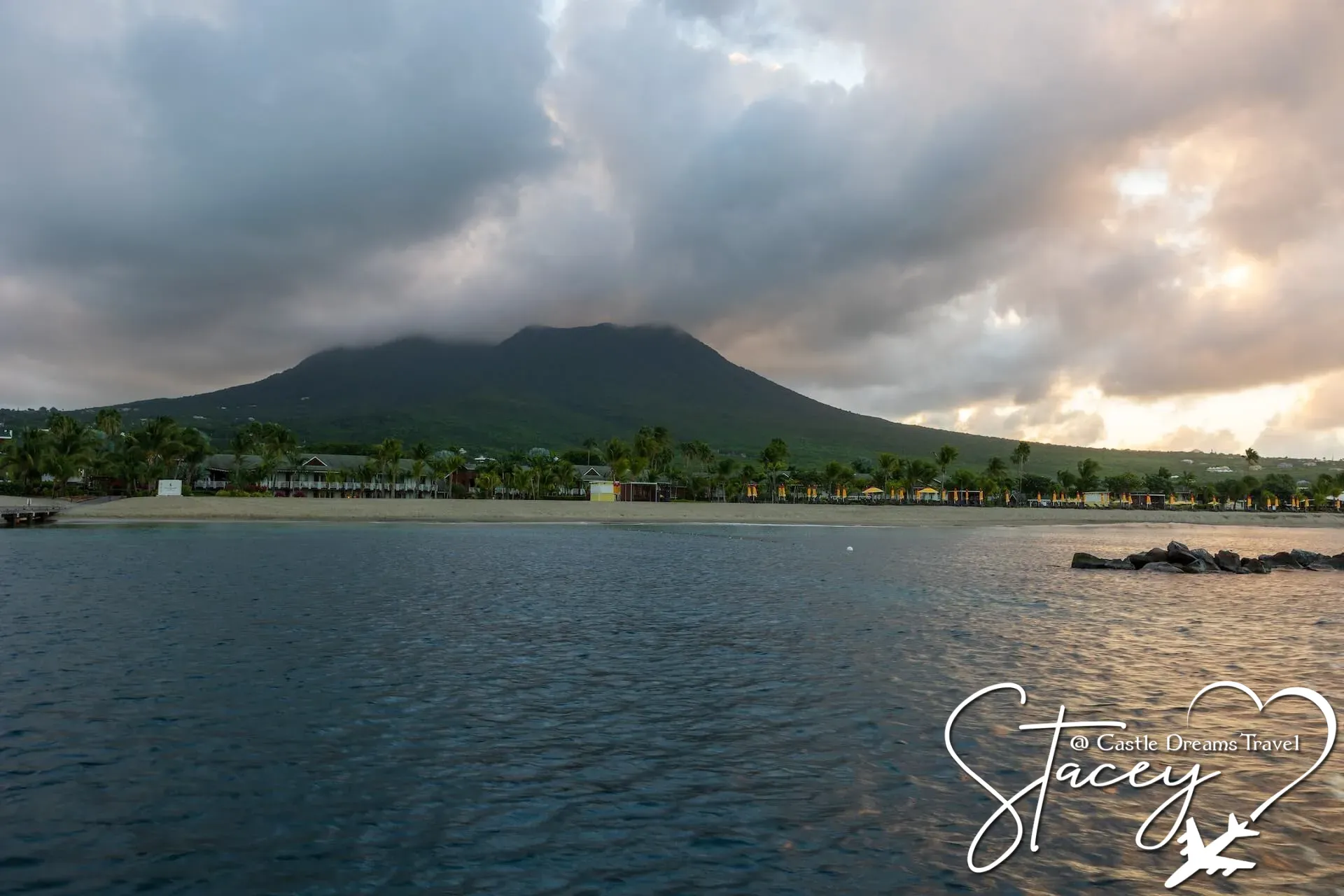 Volcanic peaks and coastline of St. Kitts and Nevis
