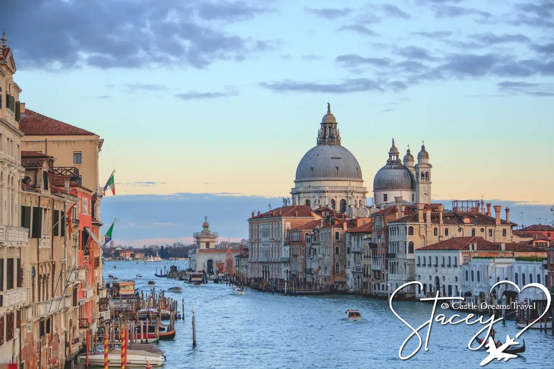 Gondolas on a canal in Venice, Italy