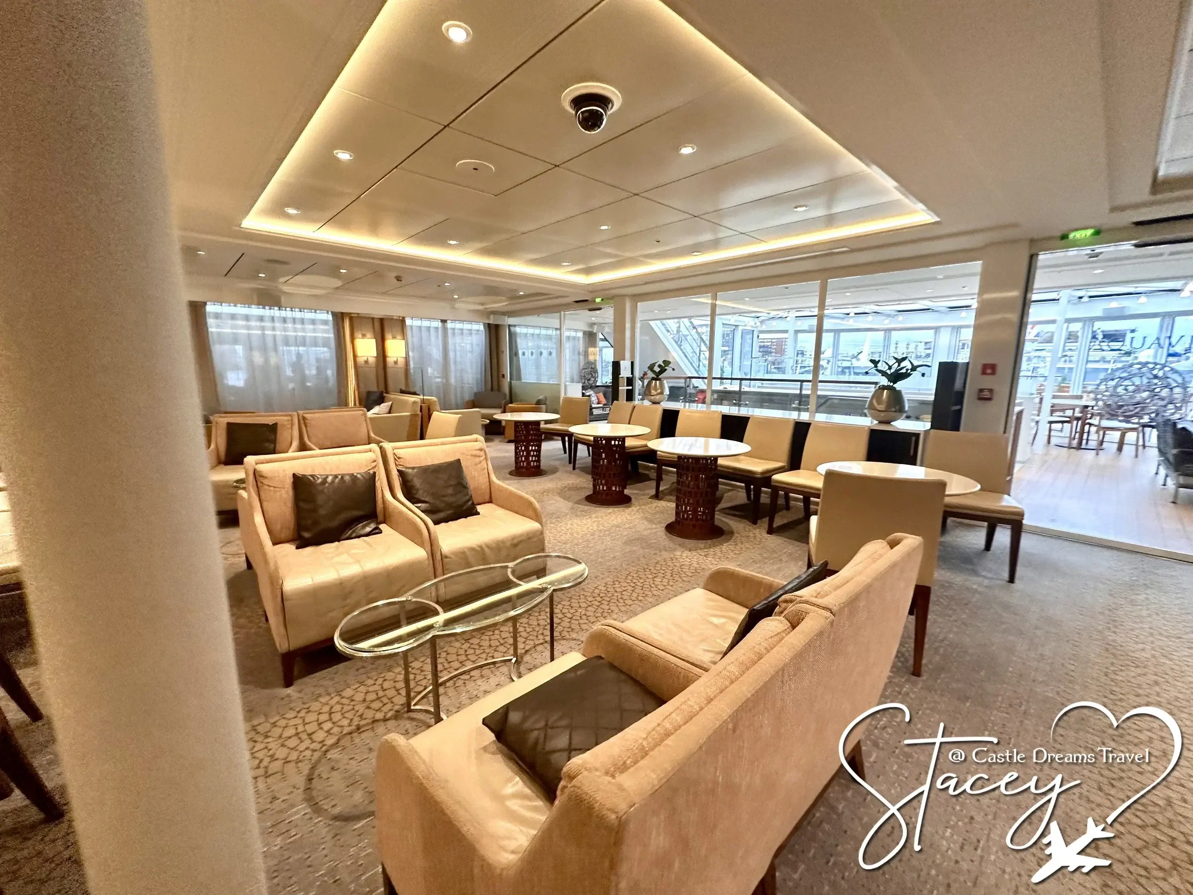 The Scandinavian-styled main lounge of a Viking Longship